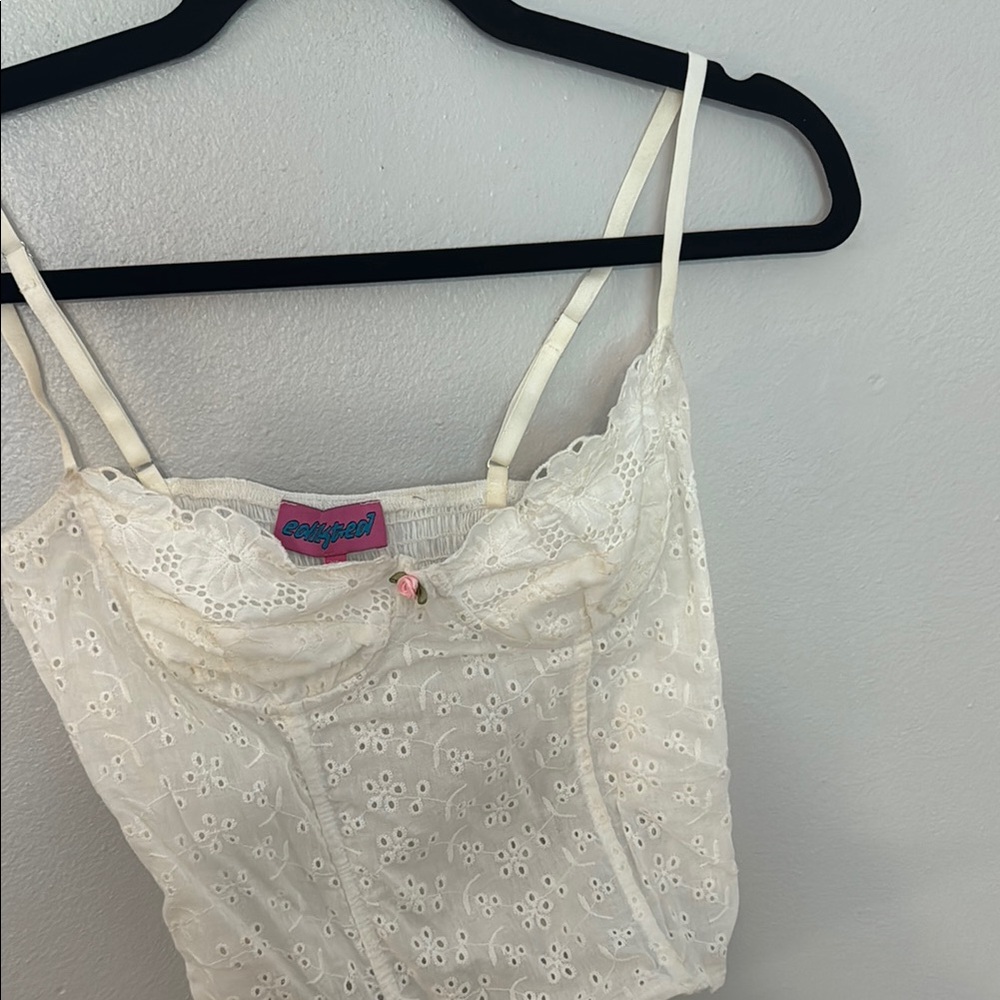 White Eyelet Lace Camisole by Edikted